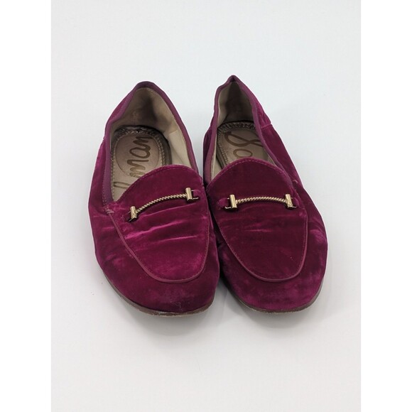 Sam Edelman Lorraine Velvet Fushia Pink Velou Slip on Loafers Gold Accent Size 7 - Picture 3 of 12